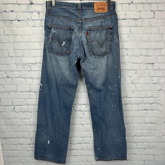 Levis 569 Loose Straight Jeans Distressed Paint Splattered Denim Blue Mens 30x31 - Picture 3 of 10